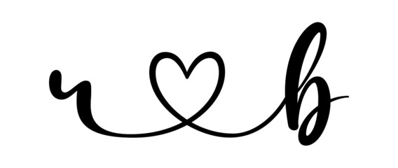 rb, br, letters with heart Monogram, monogram wedding logo. Love icon, couples Initials, lower case, connecting HEART, home decor,
