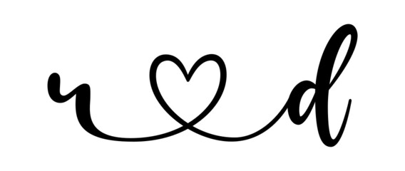 rd, dr, letters with heart Monogram, monogram wedding logo. Love icon, couples Initials, lower case, connecting HEART, home decor,