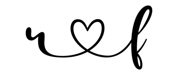 rf, fr, letters with heart Monogram, monogram wedding logo. Love icon, couples Initials, lower case, connecting HEART, home decor,