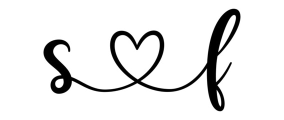 sf, fs, letters with heart Monogram, monogram wedding logo. Love icon, couples Initials, lower case, connecting HEART, home decor,