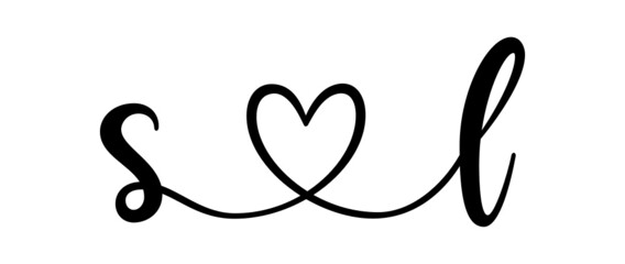 sl, ls, letters with heart Monogram, monogram wedding logo. Love icon, couples Initials, lower case, connecting HEART, home decor,