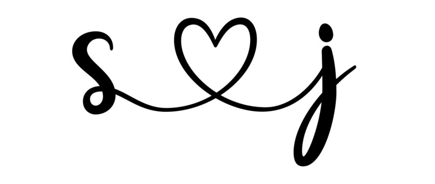 sj, js, letters with heart Monogram, monogram wedding logo. Love icon, couples Initials, lower case, connecting HEART, home decor,