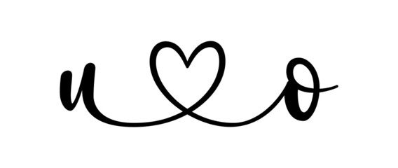 uo, ou, letters with heart Monogram, monogram wedding logo. Love icon, couples Initials, lower case, connecting HEART, home decor,