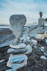 Stack of balanced stones on the beach