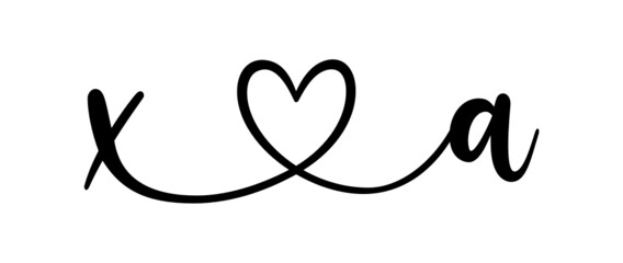 xa, ax, letters with heart Monogram, monogram wedding logo. Love icon, couples Initials, lower case, connecting HEART, home decor,