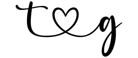 tg, gt, letters with heart Monogram, monogram wedding logo. Love icon, couples Initials, lower case, connecting HEART, home decor,