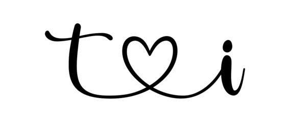 ti, it, letters with heart Monogram, monogram wedding logo. Love icon, couples Initials, lower case, connecting HEART, home decor,