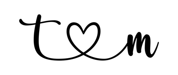 tm, mt, letters with heart Monogram, monogram wedding logo. Love icon, couples Initials, lower case, connecting HEART, home decor,