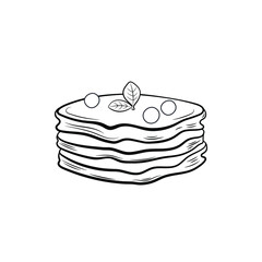 Vector pancake, cartoon illustration, outline art, sweet pancake isolated on white background, dessert illustration.