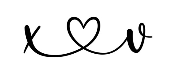 xv, vx, letters with heart Monogram, monogram wedding logo. Love icon, couples Initials, lower case, connecting HEART, home decor,