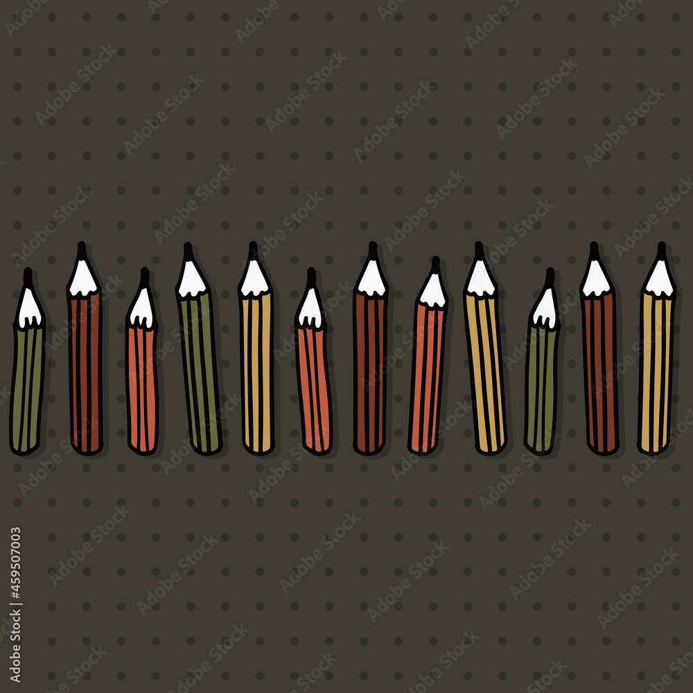Poster webhand drawn graphic doodle style colorful pencil horizontal row. vector seamless pattern isolated 