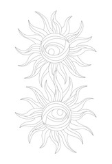 Double Sun Celestial Symbol: Mystical Solar Eye Illustration Outlines