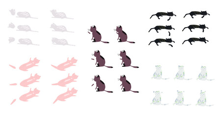 Cats of different colors. Vector illustration, animal constructor. Separate parts for animation.
