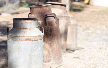 Old metal milk containers on the farm.