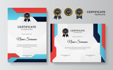 Modern elegant diploma certificate template. Clean modern certificate with gold badge. Certificate border template with luxury and modern line pattern. Diploma vector template - obrazy, fototapety, plakaty