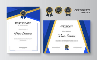 Modern elegant diploma certificate template. Clean modern certificate with gold badge. Certificate border template with luxury and modern line pattern. Diploma vector template
