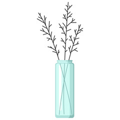 Stylized illustration of vase with flowers. Image for design or decoration.