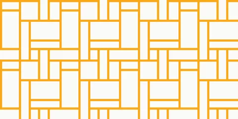 Foto auf Acrylglas 1960s Mod Wallpaper in Bright Yellow   Repeating De Stijl Pattern   Mid-Century Geometric Line Graphic   Seamless Googie Wall Art   Stylish Retro Tiles © Blake Alan