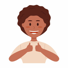 Teen girl with braces shows thumbs up