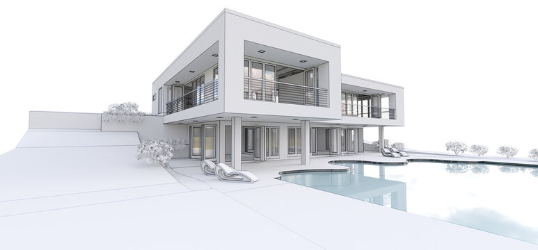 3d modern house, on white background. 3d illustration.