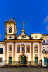 Fototapeta na wymiar Facade of an old and historic church from the 18th century in the central square of the Pelourinho district in the city of Salvador, Bahia