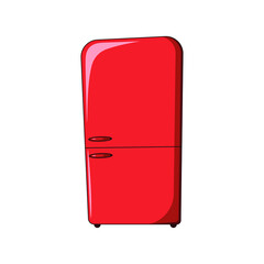 vector cartoon illustration of red retro fridge