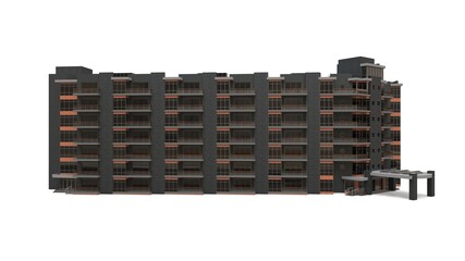 Condominium 3d model. Apartment house with a courtyard. 3d rendering.