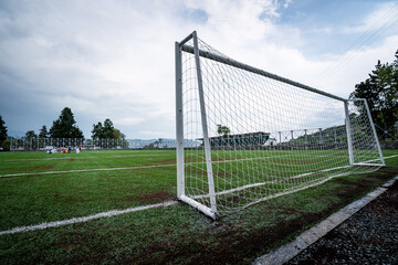 soccer ball on grass on synthetic court, field for playing soccer