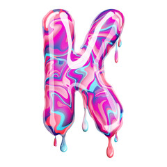 Letter K made of multi-colored candy, sweets melt. isolated on white background. Colorful character font alphabet letters. Concept element for design. 3D illustration, 3D rendering.