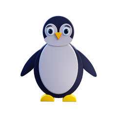 Isolated 3d illustration of cute penguin on white background. 3d penguin icon.