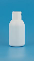 Unbranded plastic flacon for cosmetics products. Skincare and cosmetology mockup. Branding identity template for text and design