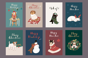 Christmas cards with dogs vector set