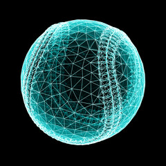 3D mesh of a baseball isolated on black background. 3D illustration.
