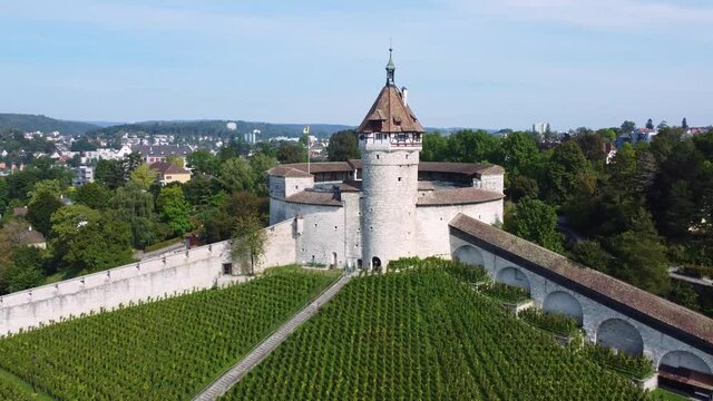 Aerial drone footage of the Munot fortress in Shaffhausen in Switzerland