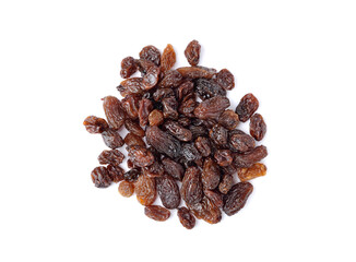 Dried raisins on white background