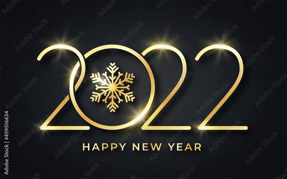 Aufkleber happy new year 2022. elegant and luxury background for new year decoration. golden text with snowfla