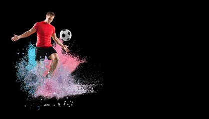 The professional football, soccer player in explosion of colored powder