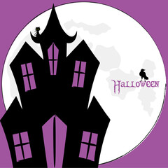 Halloween spooky house card and text