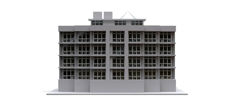Condominium model in white color with transparent glasses. Apartment house. 3d rendering.