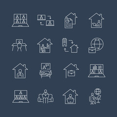 Fototapeta premium Freelance and Work at Home icons set. Freelance and Work at Home symbol vector elements for infographic web