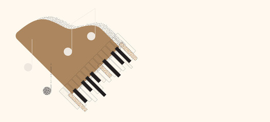 Modern simple music background with abstract grand piano. Vector illustration, EPS 10, gold colored background with copy space - obrazy, fototapety, plakaty