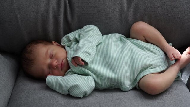 Baby Sleep Newborn Sleep, Little Girl Sleeping On Chair Face and Hands close-up