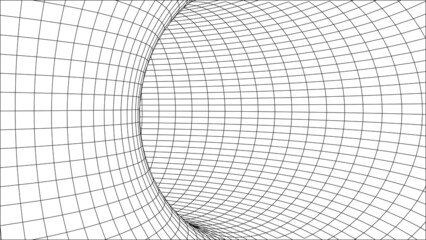 Tunnel or wormhole. Digital 3d wireframe tunnel. 3D tunnel grid. Background abstract vector image	
