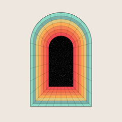 Retro design element. Vintage colorful arc with place for your text or design. Geometric shapes, gate with starry night. Vector illustration, EPS 10 - 459517650