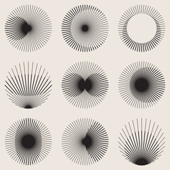 Abstract line circles, design elements. Vector illustration with editable strokes. Black and white, sunburst icon