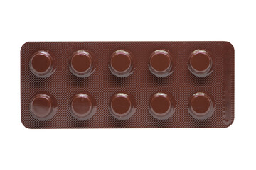 Medicine tablets in brown blister pack show protect light packgage