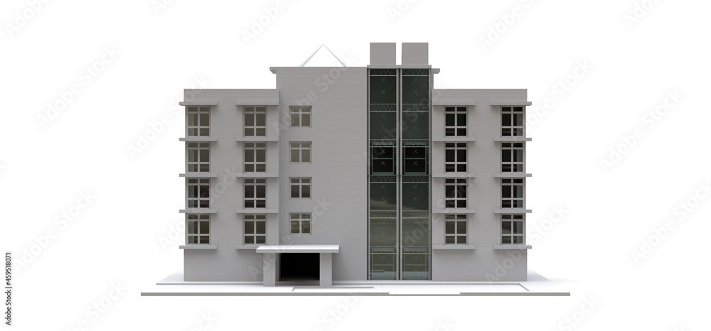 Wall mural condominium model in white color with transparent glasses. apartment house. 3d rendering.