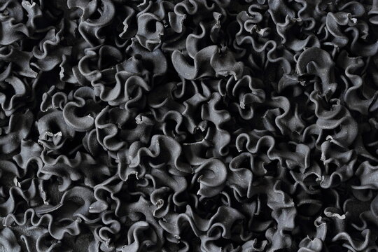 Black pasta background. Squid ink pasta.