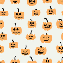 Autumn pumpkins with color  background.  Perfect for fall, Thanksgiving, holidays, fabric, textile. Seamless repeat swatch.
