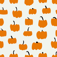 Autumn pumpkins with color  background.  Perfect for fall, Thanksgiving, holidays, fabric, textile. Seamless repeat swatch.